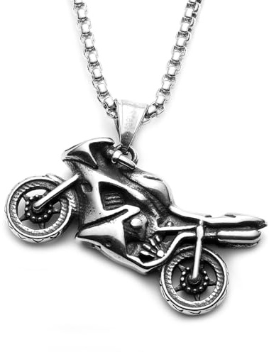 BlackAmazement 316L Edelstahl Anhänger mit Halskette Motorrad Rennmaschine silber Biker Herren
