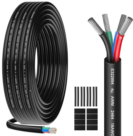 Cavo Elettrico 16 AWG 4 x 1,3 mm² UL2464-5 Metri, 4 Conduttori in Rame Stagnato, 300V, Ideale per Illuminazione LED Auto, Casa e Applicazioni Esterne