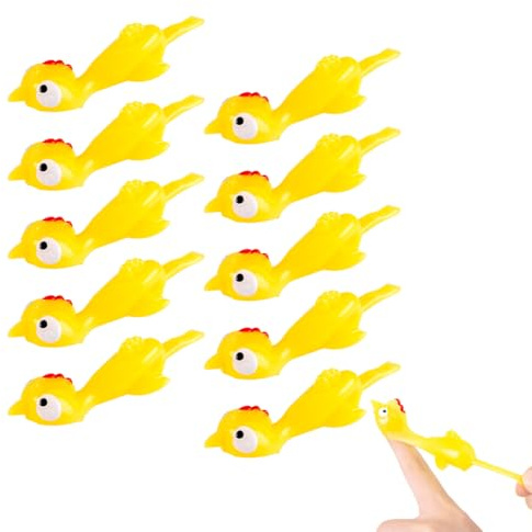 OUDQFCJ 10 Pcs Finger Strecken Fliegende HühnerHühner Finger FliegenFliegende Hühner Spielzeug GummiFlying Gummihuhn SlingshotSpielzeug Neuheit Katapult HuhnSchleuder Huhn Dehnbare Fliegende
