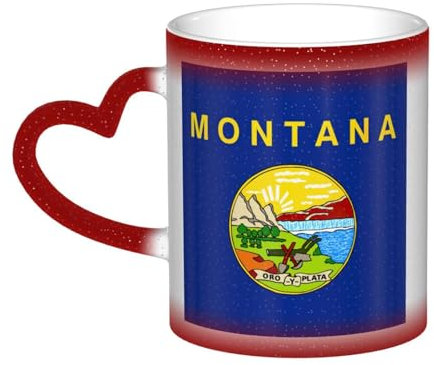 sttung Tasse mit Montana-Staatsflagge, Farbwechsel, Tasse mit Farbwechsel, Tasse im Himmel, magische Tasse