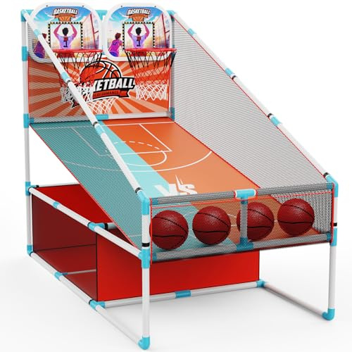 Basketballspiel für 2 Spieler, verbesserter Innenring mit LED-Licht, elektronischer Marker mit 4 Kugeln, Karnevalsspiele, Sportspielzeug für Kinder von 3 bis 12 Jahren für Partys in