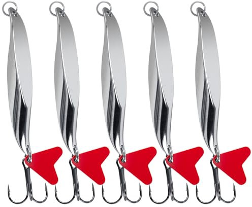 Dr.Fish 5pcs Sea Fishing Spinners Dexter Wedge Lures Metal Jigs Spoon Treble Hook Long Casting for Mackerel Trout Salmon Bass Cod Pollock 28g