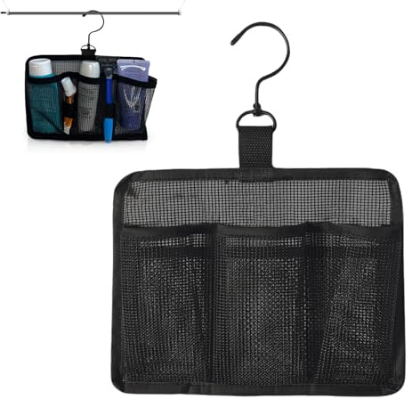 Cunegra Hängende Netz-Duschtasche mit Haken, große Kapazität, Netz-Dusch-Caddy mit 3 Fächern, tragbarer Organizer für Wohnheim, Fitnessstudio, Reisen (schwarz)