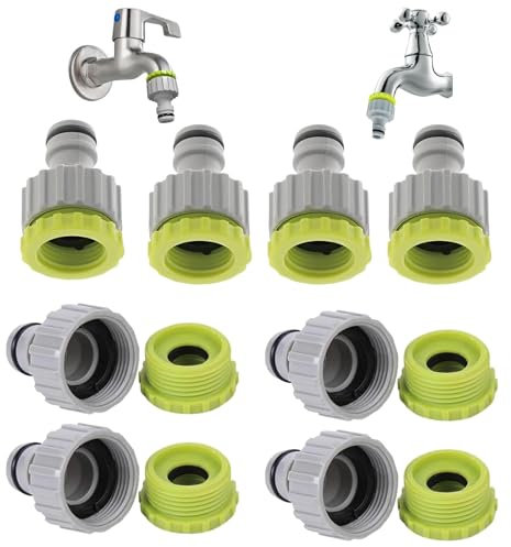 8 Stück Wasserhahn Adapter & Hahnverbinder Set, 1/2 Zoll 3/4 Zoll 2-in-1 Garten Hahnverbinder Wasserhahnanschluss, Gartenschlauch Anschluss für Gartenbewässerung, Wasserhahn Schlauch Anschluss