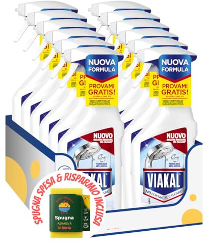 Detergente Spray Anticalcare Profumazione Classica – 470 ml – Pulizia Brillante Bagno e Cucina kit con Spugna Brandizzata SPESA & RISPARMIO Inclusa – Variazioni 4/8/12 Pezzi (12)
