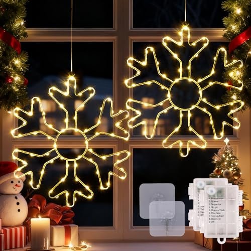 Weihnachtsdeko Fenster, 160 LED Weihnachtsbeleuchtung Fenster Schneeflocke Fensterdeko Weihnachten mit Timer & 8 Modi, Warmweiß Fensterbeleuchtung Weihnachten innen für Fenster, Balkon, Weihnachtsbaum
