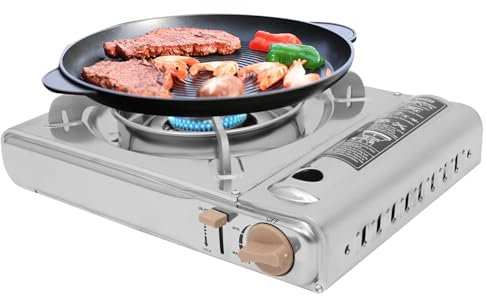 MEELRYD Barbacoa portátil de gas, barbacoa de gas pequeña, barbacoa de gas para balcón con maletín de transporte, hornillo de gas para camping, viajes y cocina al aire libre, color plateado