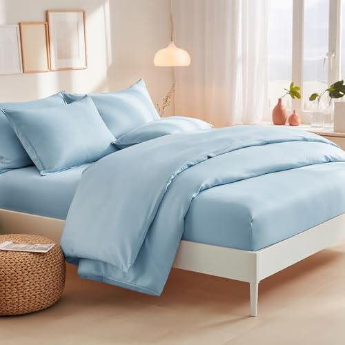 RUIKASI Super King Duvet Set 4 Piece Blue - Superking Bedding Sets Microfiber Duvet Cover with Fitted Sheet and Pillow Cases