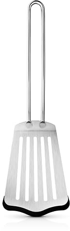 Eva Trio | Pfannenwender lang mit Silikon 28 cm |Schluss mit zerkratzten Beschichtungen – das Silikonende schützt empfindliche Oberflächen | Brushed steel