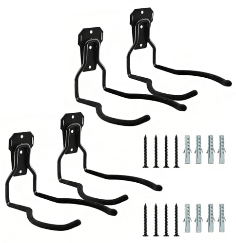HEIYUET 4 Stück Motorsensen Halterung, Wandhalterung Gartengeräte Garagen Wandhaken Schwarz, Wandhalter Rasentrimmer Aufhänger für Werkzeuge, Garagentrimmer, 19.8x13.9x13.4cm