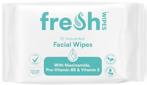 FreshWipes Facial Wipes for Adults 1 Pack (10 Wipes) - Unscented - Biodegradable Wet Wipes - Dermatologically Tested & Infused with Niacinamide, Pro-Vitamin B5, and Vitamin E