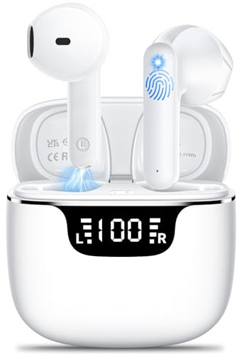Bluetooth Kopfhörer, Godyse Kopfhörer Kabellos Bluetooth 5.4 Sport mit 4 Mic,ENC Noise Cancelling,HiFi Stereo LED-Anzeige, ENC Lärmreduzierung 42H Spielzeit,USB-C,Ohrhörer für Arbeit und Studium, Weiß