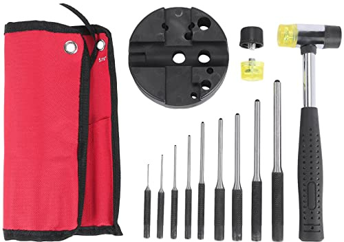 FEETER Roll Pin Punch Set with Storage Pouch,Smithing Punch Removing Repair Tools,with Bench Block Pin Punches and Hammer