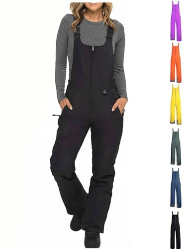 Skihose Damen Herren Latzhose Wasserdicht Schneehose Snowboardhose mit Reflektierenden Elementen Winter Warm Gefüttert Skioverall Verstellbaren Hosenträgerhose Schneeanzug Einteiler Skianzug Jumpsuit