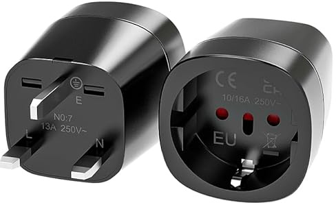 2er-Pack Reisesteckdose Upgrade, Europäischer Reiseadapter für UK, Reisestecker EU auf UK, Kompatibel mit Europa, Italien, die Schweiz, Brasilien,Adapter 10A/250V - Weiß (EU-to-UK-Schwarz)
