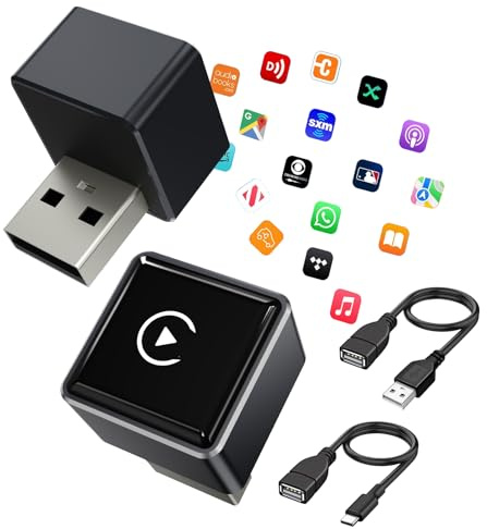 JUSTSTONE Adaptateur Mini CarPlay sans Fil pour iPhone, 2026 Convertisseur CarPlay Filaire en sans Fil, Compatible avec 2016+ Modèles, pour iOS 10+, USB/Type-C, Installation Facile, Compact