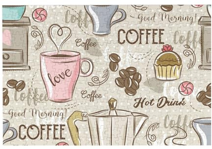 300pcsVintage Espresso Machine Cupcakes Beans Printing Puzzles With Packaging Box for Adults–Wooden Jigsaw Puzzle