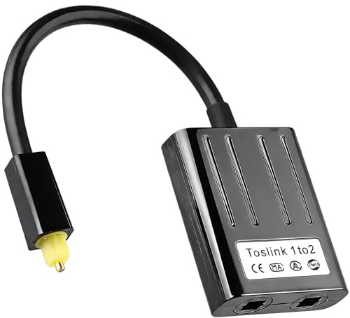 Toslink Splitter 1 in 2 Optischer Splitter Digital Audio, Optisches Kabel Verteiler, Optical Audio SPDIF Splitter Adapter für TV, DVD, Verstärker, Soundbar, Optisches Audiokabel, Schwarz