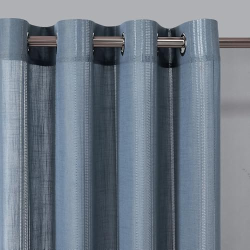 Vorhänge Dunstblau Kinderzimmer Jungen Boys-Gardinen Ösen Boho Vintage Leinen Web-Löchern Makramee Häkelgardine für Schlafzimmer Halbtransparent Landhaus Blue and Grey Curtains 140x225cm 2PC