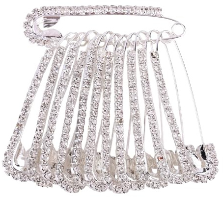 Penitue Lot de 12 Épingles de Sûreté à Strass, Broches Décoratives Scintillantes en Cristal Délicat pour Vêtements Châles Chapeaux Écharpes et Robes Accessoires Mode pour Femmes