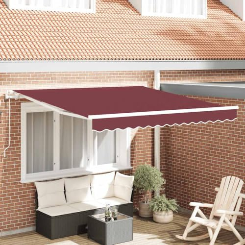 Automatische Markise in Burgunderrot 300x250 cm mit Fernbedienung und Kurbel für Terrasse und Balkon, UV-beständiger Sonnenschutz aus robustem Aluminium, einstellbar in Höhe