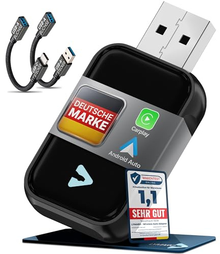 Lymaro Carplay Wireless Adapter & Android Wireless Adapter fürs Auto – USB-A Plug & Play Nachrüstadapter, Upgrade auf kabelloses Apple CarPlay & Android Auto (Black)