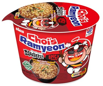 Chois Ramyeon Bowl Spicy Flavour Noodles 107g (Pack of 6) – Korean Style Instant Ramen | Bold & Fiery Taste | Quick Meal Bowl