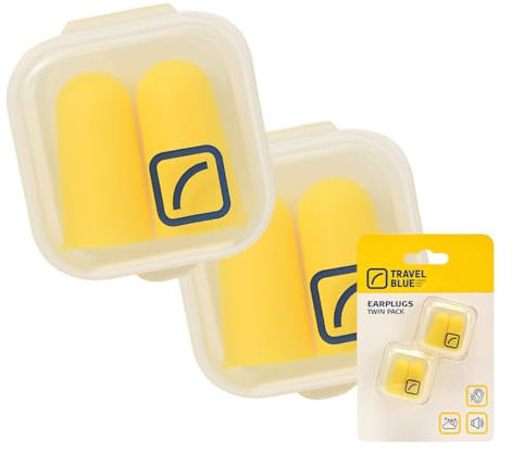Travel Blue Ohrstöpsel zum Schlafen - 2 Paar Earplugs im hygienischen Reiseetui, Lärmschutz Kopfhörer Kinder, Wiederverwendbare, Komfortable Polyurethan Schaumstoff Ohrstöpsel, Twin Set