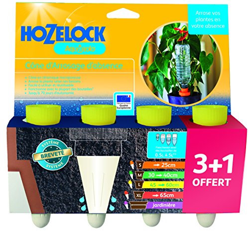 HOZELOCK - Système d'Arrosage Goutte-à-Goutte Autonome Aquasolo - Taille L (x4) : Arrosage d'Absence, Idéal pour Plante en Pot, Jardinière, Fleurs et Potager, Cône Jaune en Céramique [2718 3465]