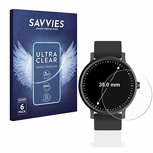Savvies 6 Stück Schutzfolie für Armbanduhren (Kreisrund, ø: 35 mm) Displayschutz-Folie Ultra-Transparent