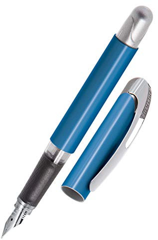 Online Füller College Blue, Tinten-Füller für Rechtshänder, ergonomisches Griffstück, hochwertige Iridium-Feder medium, Standard-Tintenpatronen, inkl. Kombipatrone blau, Allergiker geeignet