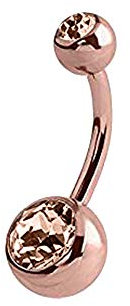 eeddoo Bauchnabel-Piercing Banane Doppelkristall Rosegold Edelstahl 12 Pfirsich