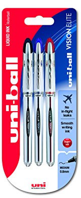 uni-ball 153486364 UB-200 Visionlite Medium Kugelschreiber, Uni Super-Tinte, fälschungssicher, 0.8 mm Kugel, 3 Stück schwarz/blau/rot