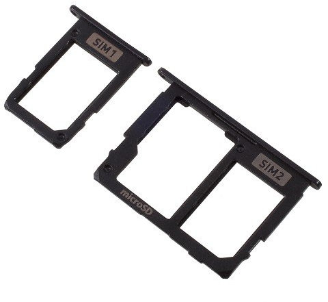 jbTec® SD-Card/Dual SIM-Tray/Halter passend für Samsung Galaxy J5 2017 / J7 2017 - Slot Karte Schlitten Rahmen Holder Handy Card, Farbe:Schwarz