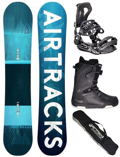 Airtracks Herren Snowboard Set Blue Drifter Wide + Bindung + Boots | Komplettset: Blue Drifter Hybrid Rocker Board, Bindung Master, Boots und Snowboard Bag – All Mountain, Freestyle, Freeride