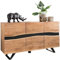 Wohnling Sideboard 148 x 85 x 43 cm Massiv-Holz Akazie Natur Baumkante Anrichte, Landhaus-Stil Highboard mit 3 Türen, Flur Schrank Kommode