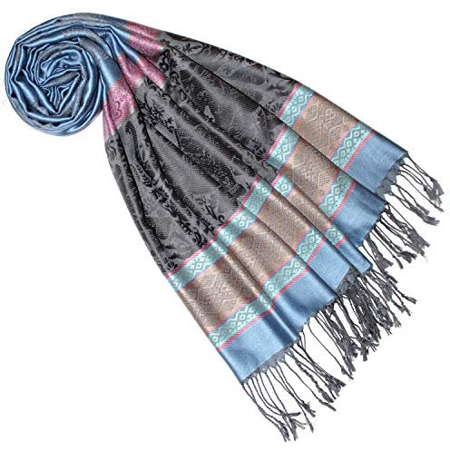 Lorenzo Cana - Designer Pashmina Schal Schaltuch jacquard gewebt mit Elefanten Muster 68 cm x 190 cm Tuch Naturfaser 9331177