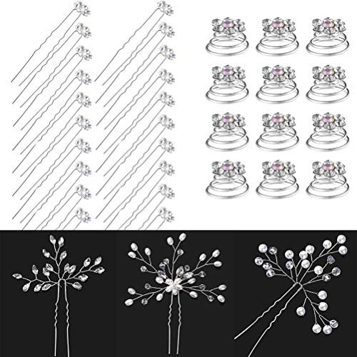 Haarkamm mit Perlen, Brautschmuck, Haarkamm, Clip, Haarschmuck, Kopfschmuck, Blume, für Braut, Brautjungfer, Silber, 35 Stück