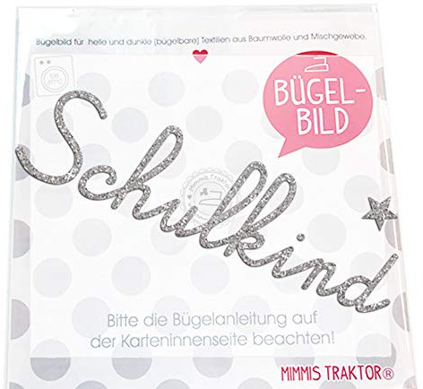 Bügelbild GLITZER Schulkind mit Stern 15 cm Aufbügler Applikationen Bügelsticker für Stoffe Textilien Kinder zum Aufbügeln Flicken, Farbe:Glitzer silber