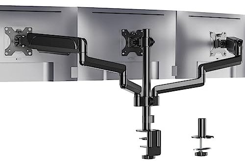 WALI Triple Monitor Arm for 17- 27 Screen, Adjustable Gas Spring Monitor Arms with Tilt Swivel Rotate, Triple Monitors Stand with C Clamp & Grommet Base, VESA 75 & 100mm, Black (GSDM003)