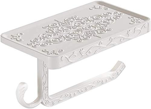 TentHome Porte-Papier Toilette Mural 2 en 1 avec Forage Porte-Rouleau Vintage avec Etagère pour Salle de Bain (Blanc)