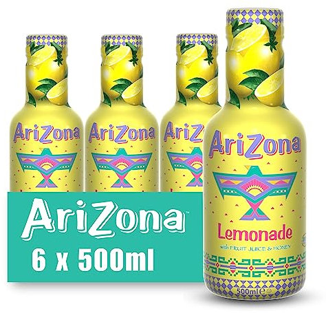 Arizona Lemonade with Fruit Juice And Honey, Pack of 6 x 500ml PET Bottles, Delicious Still Fruity Drink, No Artificial Flavours or Preservatives