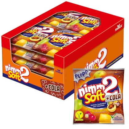nimm2 soft +Cola, gefüllte Kaubonbons - 20 x 195 g | Softe Cola-Bonbons in 4 Sorten Apfel, Zitrone, Kirsche & Limette, Süßigkeit mit Vitaminen & Fruchtsaft, vegan
