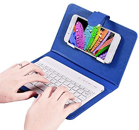 Bluetooth Keyboard Case, Detachable Wireless Keyboard with Flip Case Cover, Tablet Keyboard Case For Android, iOS (Blue)