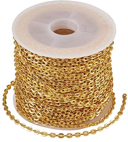 Cheriswelry Golden Iron Cable Chain Unwelded Rolo Cross Cable Links Chains with Spool for DIY Jewellery Bracelet Making, 10m x 3mm