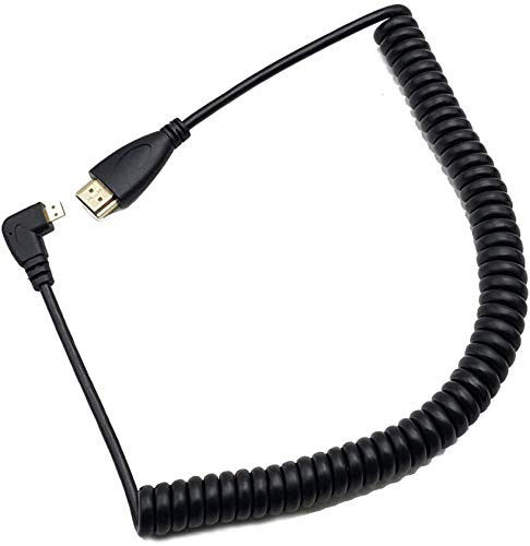 LiKuCo Micro HDMI to Standard HDMI Coiled Cable 4k Right Angled Coiled Micro HDMI to HDMI Core, Extreme Slim/Thin Stretch Spiral Cable for 1080P, 4K, 3D
