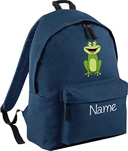 ShirtInStyle Kinder Rucksack Frosch mit Name veredelt, Wunschtext individuell, ideal für Kita, Sport und Freizeit, Farbe Navy