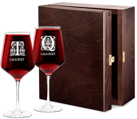 Maverton Set de 2 verre a vin en Cristal - Verres gravés 530 ml - Verres XL Cadeau Personnalisé - Cadeau couple - Set a vin pour parents - cadeau mariage - Initials