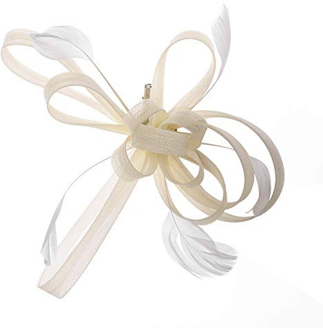 Bibi à plumes pour femme avec serre-tête pour mariage - Pince à cheveux - Bibi de mariage - Accessoires pour cheveux, beige, Taille unique