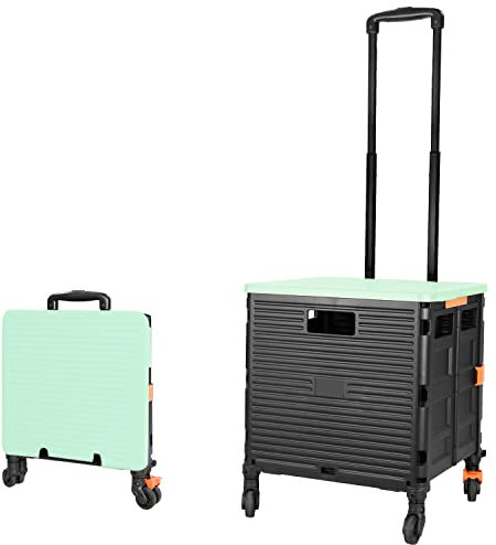 Carrello Spesa Pieghevole 4 Ruote, 1.93Cu ft/100Lbs Alta Capacità Tirante Retrattile in Acciaio Inossidabile Ruote Girevoli a 360° Rimovibili per Picnic Viaggiare Conservazione, Verde